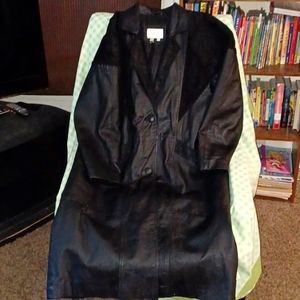Vintage'80s Studio C Genuine leather trench coat / Size  XL,  Black